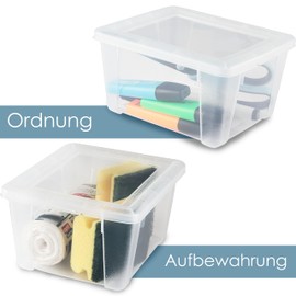 12 x Storage Boxes with Lid, 2 Litres, 19 x 16 x 10 cm, Transparent, Stackable, Food-Safe, Plastic Box, Plastic Container Organiser, Office, Household, Kitchen, Children's Room, Toy Box