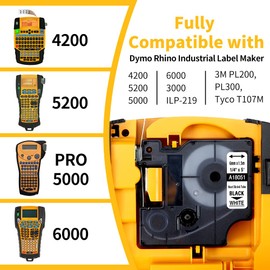 Rhino 18051 Compatible Dymo 4200 Rhino Heat Shrink Tube Labels for DYMO 18051 1/4" 6mm Industrial Label Tapes Work with DYMO Rhino 4200 5200 5000 6000 Industrial Label Maker, Black on White, 3-Pack