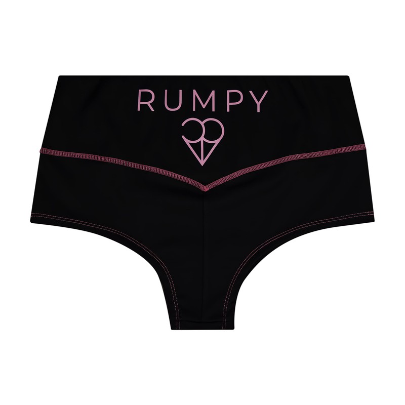 RUMPY Pantalones calientes de talle alto, Negro con hilo rosa,