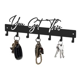 10 Inch Key Holder for Wall, Black Metal House Decoration Key Hooks, Phrase Style(You got This), Key Hanger Organizer with 7 Hooks, Suitable for Doors, Corridors, Living Rooms, Bedrooms