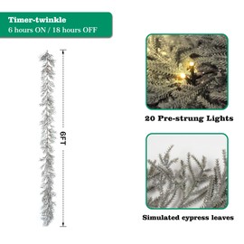MINDELF Guirnalda artificial de Navidad de 6 pies, guirnalda de abeto sintético de hoja perenne con 20 luces LED, iluminada con temporizador, perfecta para decoración de interiores y exteriores
