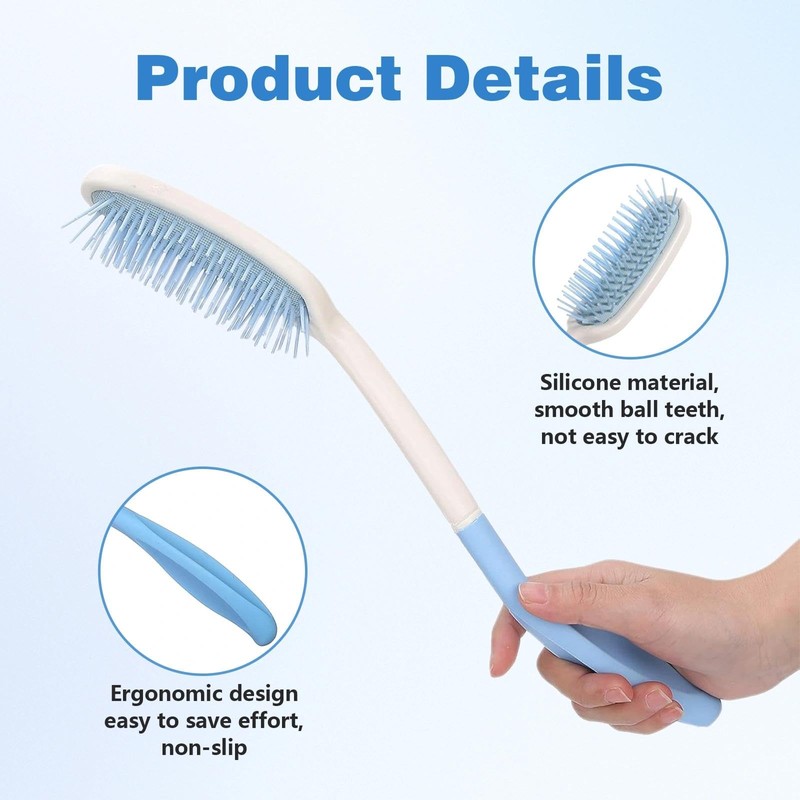 HilBeliFU Antislip Long Handle Hair Brush, Plastic Curved Handle Brush
