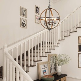 Farmhouse Chandeliers, Orb 4-Light Metal Dining Room Light Fixtures Ceiling Hanging, Globe Foyer Chandelier Lighting for Bedroom, Living Room, and Kitchen Island