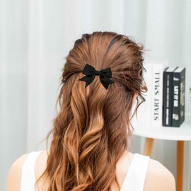 Sttiafay Vintage Bow Hair Clips for Women Silk Bow Hair Clip Small Ribbon Bowknot Barrettes Black Satin Bow Hair Accessories French Bow Tail Clips Cute Tiny Hair Bow Clip
