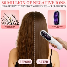 Cordless Hair Straightener Brush, Portable Straightening Brush for Travel, Negative Ion Hot Comb Hair Straightener for Women, Straightening Comb for Travel & Home, Lightweight to Carry Out, White