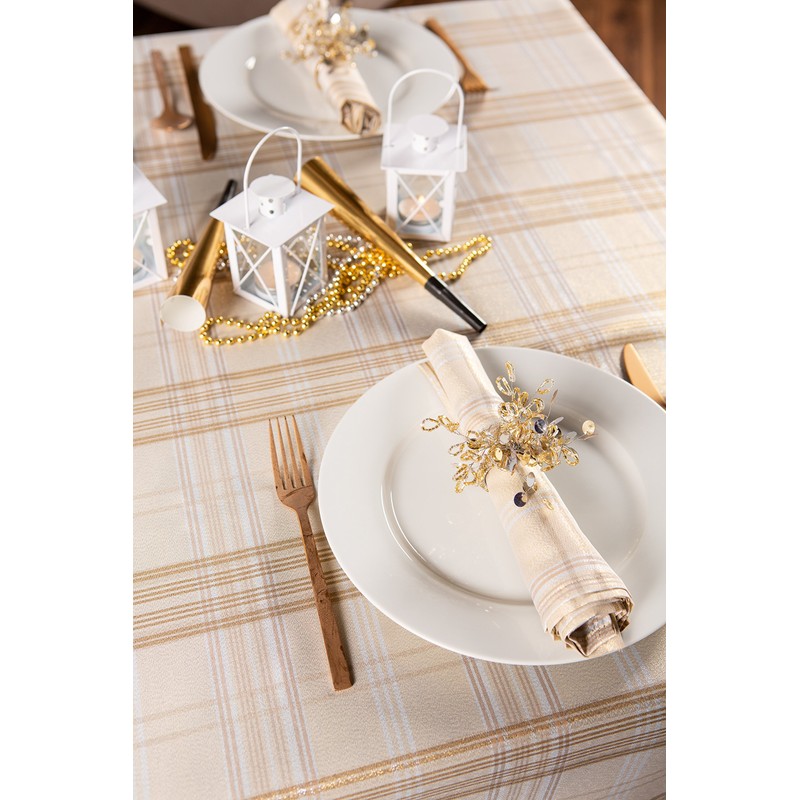 DII CAMZ10900 Table Cloth, 60" x 84", Cream Plaid