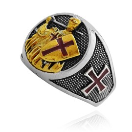 Knight Templar Cross Ring for Men, Crusader Cross Ring Medieval Sword Shield Ring for Boys (O)