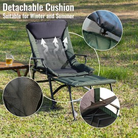 Camping Lounge Chair with Detachable Footrest – Portable Folding Reclining Chair with Adjustable Backrest & 360° Foot Cup for Outdoor Camping, Beach, Hiking, Fishing – Green/Black