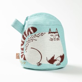 morita MiW Gusseted Pouch Cat in Park Light Blue Colorine Lovely Shape Solid Woven Thick Fabric with Elegant Color Lining 100% Cotton Empret Veil (R), Cats with large trees in the park
