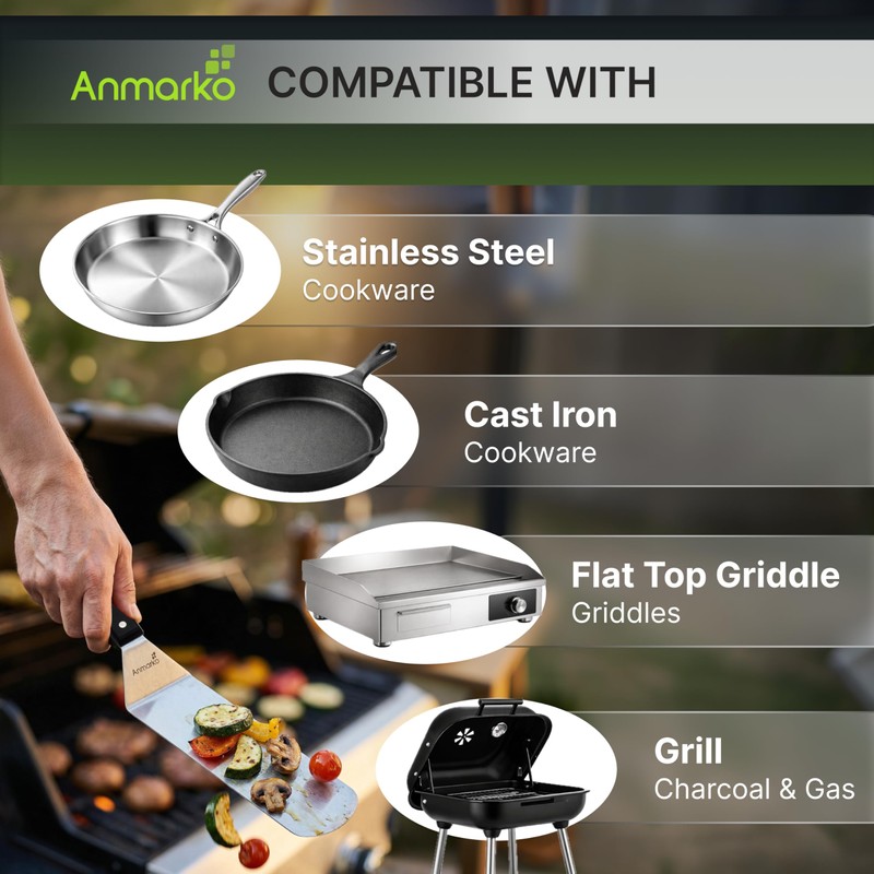 Anmarko Metal Spatula with ABS Handle, Stainless Steel Food Spatula