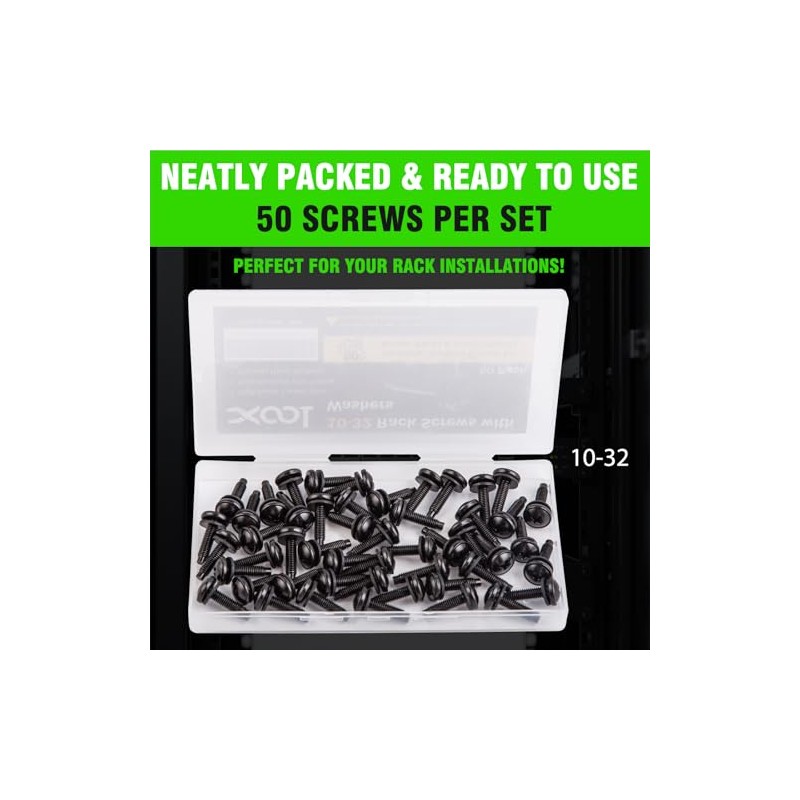 XOOL Paquete de 50 Tornillos 10-32 para Rack con Arandelas