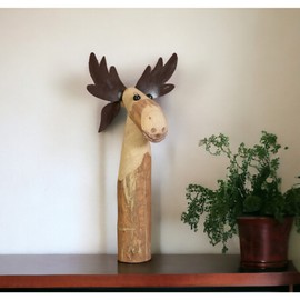 Homeroots 19" Brown Wood and Metal Moose Tabletop Sculpture