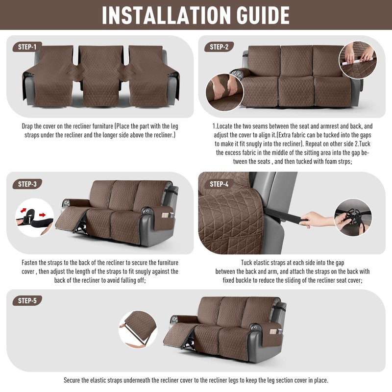 TAOCOCO 100% Waterproof Recliner Cover, Non-Slip Washable Reclining Couch Cover