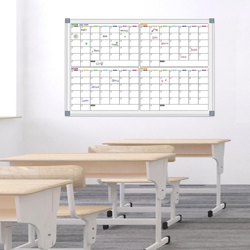 Calendar Whiteboard for Wall 36" x 24", 4 Month Magnetic
