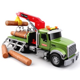 Dwi Dowellin Kids Toys for 3 4 5 6 7 Years Old Boys,15" Large Timber Truck with Loading Crane and 6 Trunks,Birthday Gifts for Boy Toddler Child