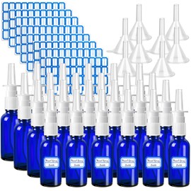 ZHWKMYP 40 Pcs Nasal Spray Bottles, 30ML/1oz Blue Glass Refillable Fine Mist Empty Nasal Spray Bottle with 8 Pcs Funnels and 8 Pcs Labels…