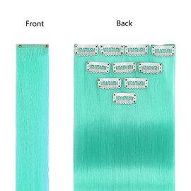 BUYOGET Coloured Hair Extensions Clip in 10 pcs Straight Synthetic Hairpieces Highlights 22 Inch Crystal Green Clip on Hair Extension for Women Girls Christmas Party