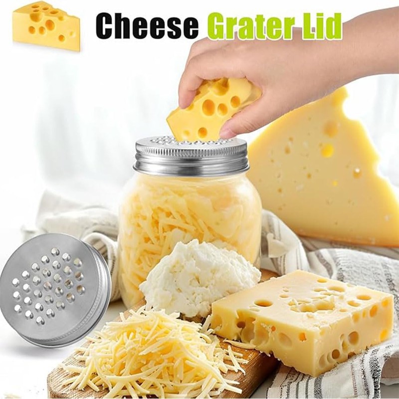Mason Jar Grater Lid Set, Cheese Grating Covers, Reusable Multipurpose