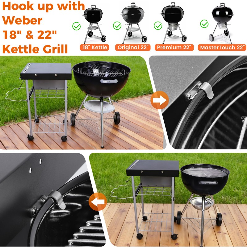Grill Table Cart for Weber 22 inch Kettle 18in Charcoal