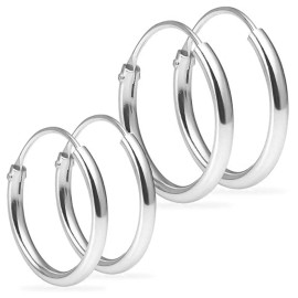 Silver Line Cute Hoop Earrings 2 Pairs Set 8mm 10mm Sterling Silver 925 Nose Lips Piercing