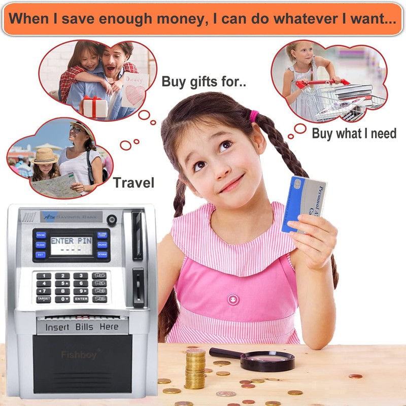 Fishboy ATM Piggy Bank for Kids with Power-Off Memory and