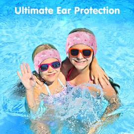 SSKHE Swimming Headband for Kids Adults, Cartoon Waterproof Adjustable Headband Ear Band Bathing Swimmer Ear Protection (Pink, One Size)