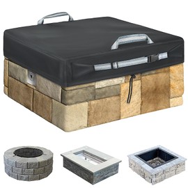 Square Built in Stone Fire Pit Cover for In Ground Firepit, for Square Fire Pit Ring, Gas Fire Pit Table Cover with Adjustable Buckle, Waterproof Stone Firepits 58" L x 58" W x 8" H