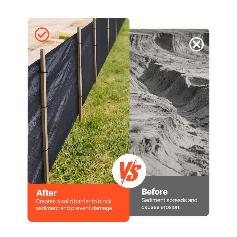 VEVOR Silt Fence Fabric Roll, 3 x 500 ft Erosion