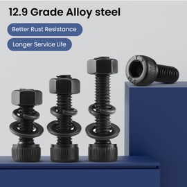 BNUOK (30 Sets) M5 x 55mm Hex Socket Head Cap Screws Bolts and Nuts, Flat & Lock Washers Kits, 12.9 Grade Alloy Steel, Allen Socket Drive,Black Oxide Finish, with Hex Spanner