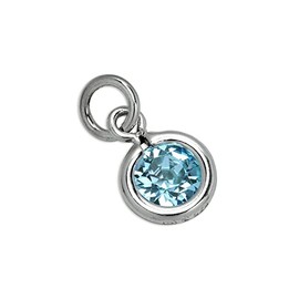 jewellerybox Sterling Silver & Aquamarine 5mm Round CZ Crystal March Birthstone Charm