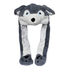 JOYHY Children's Adult Plush Hat Ear Moving Ear Flap Hat with Paw, Grey Wolf