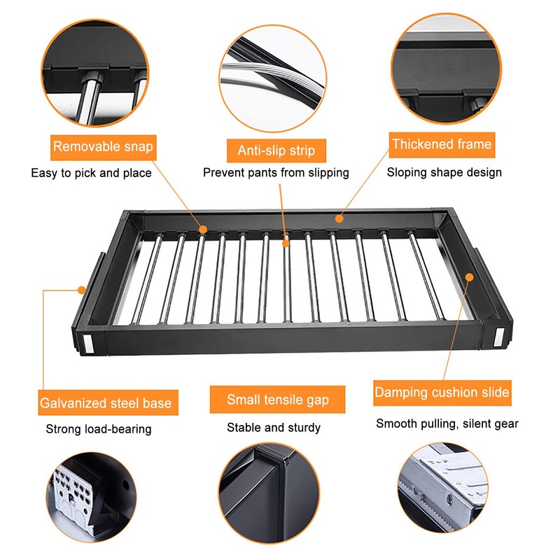 Pull Out Pants Rack for Closet, Retractable Wardrobe Trousers Rack