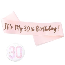30th Birthday Sash and Badges for Women Pink 30th Birthday Decoration Glitter 30 Year Old Bday Gifts for Friend Sister Bday Party Accessories