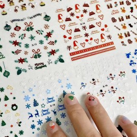 30 Sheets Christmas Nail Art Stickers Nail Decals 3D Self Adhesive Santa Claus Elk Snowman Christmas Tree Nail Art Supplies Winter Nail Stickers for Women DIY Acrylic Nail Decorations
