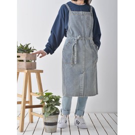 Pincy Denim Apron Cross Back, Unisex Adjustable Bib Apron with Pockets for Cooking Kitchen (KX-Light Blue)