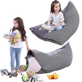 iFCOW Kids’ Bean Bag, Toy Stuffed Animals Storage Bean Bag, Foldable Extra Large Bag, Stripe Chair Sofa for Kids