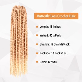 Butterfly Locs Crochet Hair 6 Packs Pre Looped Distressed Locs Crochet Braids Bob Butterfly Locs (27/613, 18 Inch (Pack of 10))