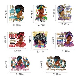 LYINGUO 8PCS Black Girls Iron On Transfers,DTF Transfers Ready to Press for T Shirts Bags Home Decor Crafting Creativity