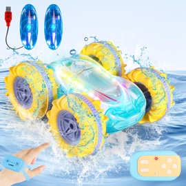 Amphibious RC Car Boat- Remote Control Cars for Kids,Gesture Sensing Drift Truck with 2 Batteries,360° Rotation Toy Car-10 LED Lights Modes, Pool & Beach Toys for Ages 6-12,Gifts for Boys & Girls.