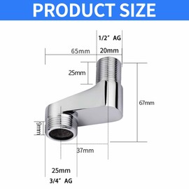 Wjelet Set of 2 Shower Fittings Adaptors S Connection, Adjustable Adapter for Shower Fittings Made of Solid Brass, 3/4 Inch to 1/2 Inch, 37 mm Offset, for Bathroom Installations (75 mm ~ 225 mm