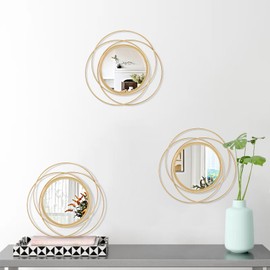 HLFMVWE 3 Set Gold Circle Mirrors for Wall Decorative Metal Mirrors Art Small Round Mirror Sets Wall Decor Hanging Mirror Wall Sculpture for Bedroom Living Room Entryway 12''