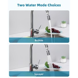 Hibbent Kitchen Sink Faucet Aerator, 2 Mode Flow Kitchen Faucet Attachment, 360-Degree Swivel Big Angle Swivel Faucet Aerator, 2.5GPM High Flow Faucet Extender, Knurled-Chrome(FM22)