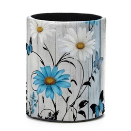 EUYJKMSXC Pencil Holder Cup, Daisy Butterfly Blue Pen Holder for Desk, Pencil Cup Marker Pot, Leather Pen Organizer Case Stand, Stationery Accessories
