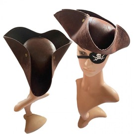 Halloween Prop Masquerade Party Pirates of the Caribbean Captain Jack Sparrow Helmet Hat Cosplay Costume - Coffee Color/Leather Band Buckle Round Pirate Hat 2ea