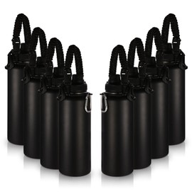 Volhoply Insulated Water Bottles Bulk 8 Pack, 40 oz Stainless Steel Bottle with Paracord Handle & SpoutLid, Double Wall Vacuum Metal Thermos with Wide Mouth, Reusable Adult Water jug(Black,8 Set)