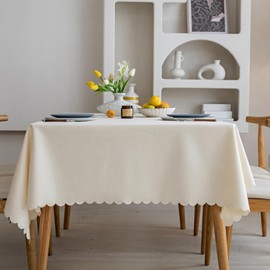 AIBIIN Table Cloth Rectangular Wipe Clean Tablecloth Wipeable Waterproof Cotton Linen Table Cover Oil Spill Proof Table Cloth for Kitchen Indoor Outdoor,Cream White 130x180cm