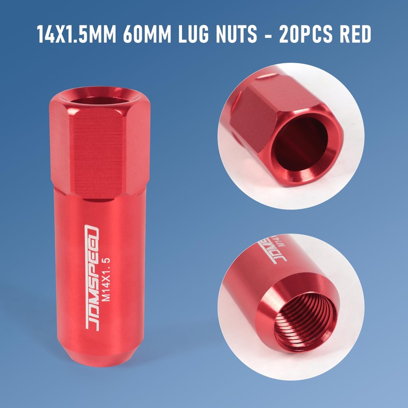 JDMSPEED New Red 20PCS M14X1.5 60MM Extended Forged Aluminum Tuner