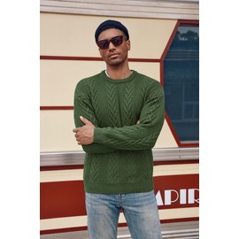 PJ PAUL JONES Sweater for Men Long Sleeve Crewneck Sweaters Casual Cable Knit Textured Sweaters Green XL