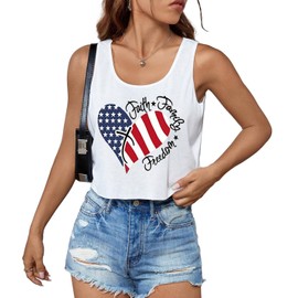 LUBERLIN 4th of July Tank Tops for Women American Flag Shirt Patriotic Tshirt USA Flag Stars Stripes Tanks Cami(White 6-XS)