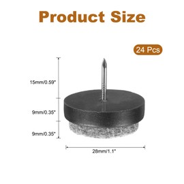 sourcing map 24Pcs Nail-on Felt Furniture Pads, Round Felt Pads Furniture Sliders Floor Protectors for Wooden Furniture Table Sofa Chair Leg (28mm, Black)